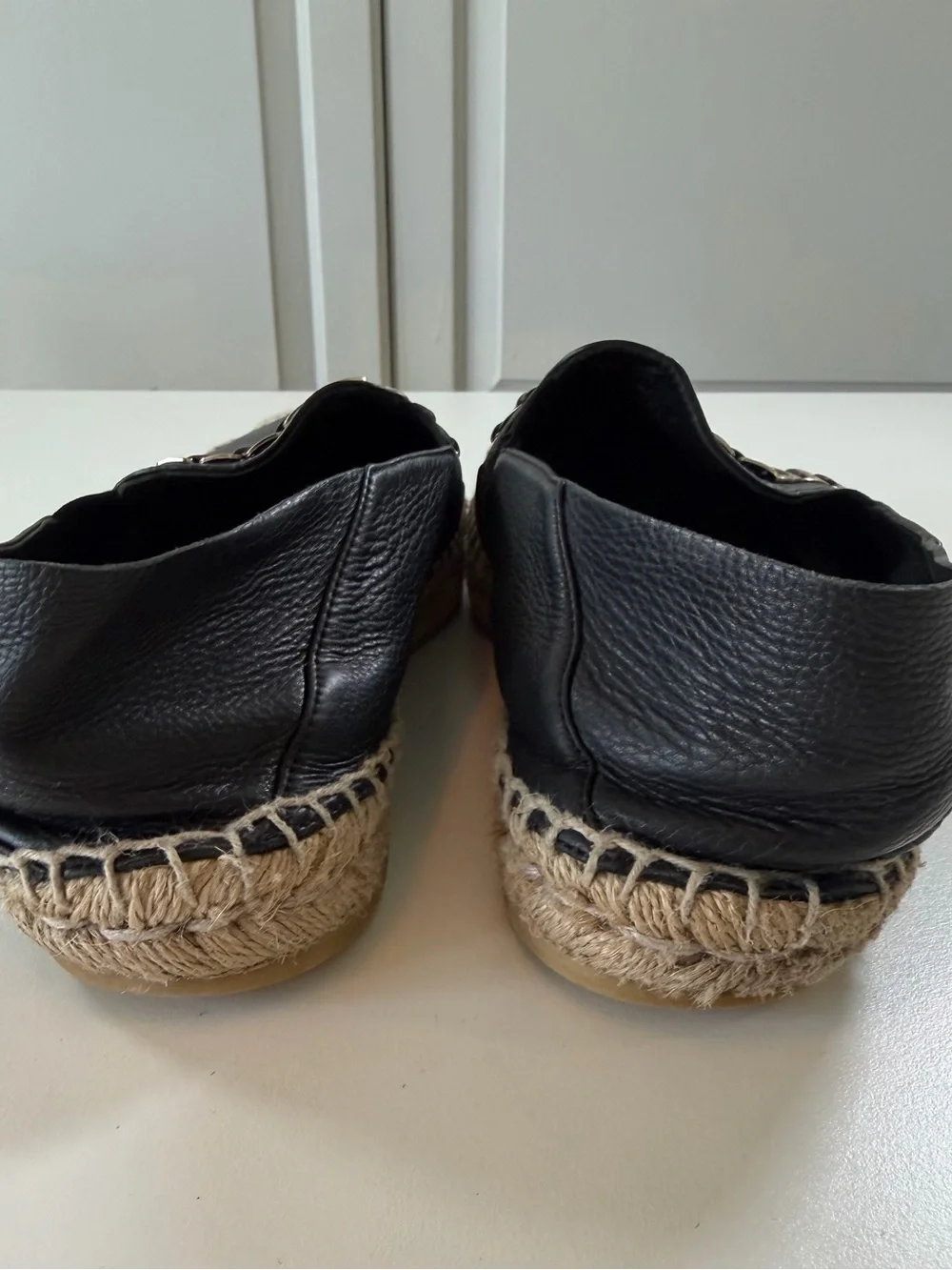 Salvatore Ferragamo Leather Chain Espadrilles 7.5C Wide Black